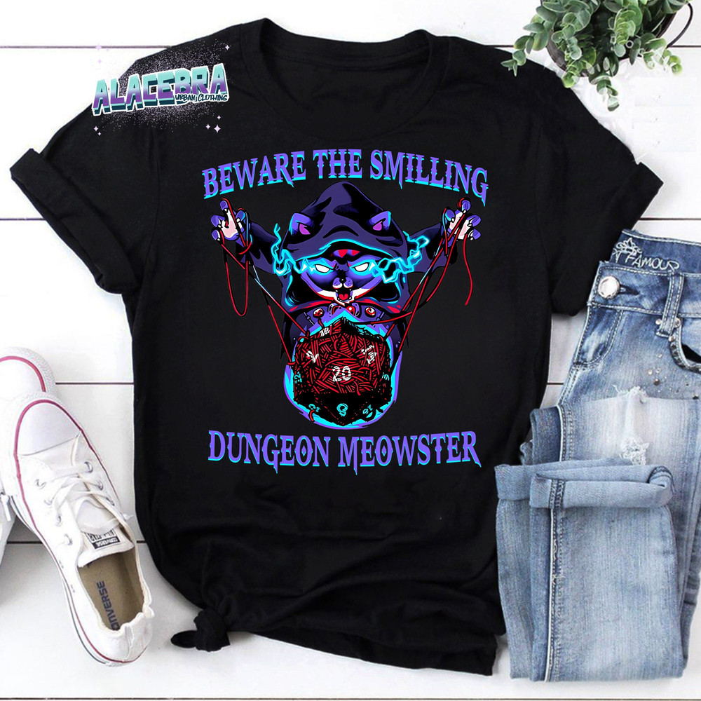 Cat Beware The Smiling Dungeon Meowster Unisex Vintage T-Shirt, Dungeon And Dragon Shirt, Funny Meowster D&D Game Shirt.jpg