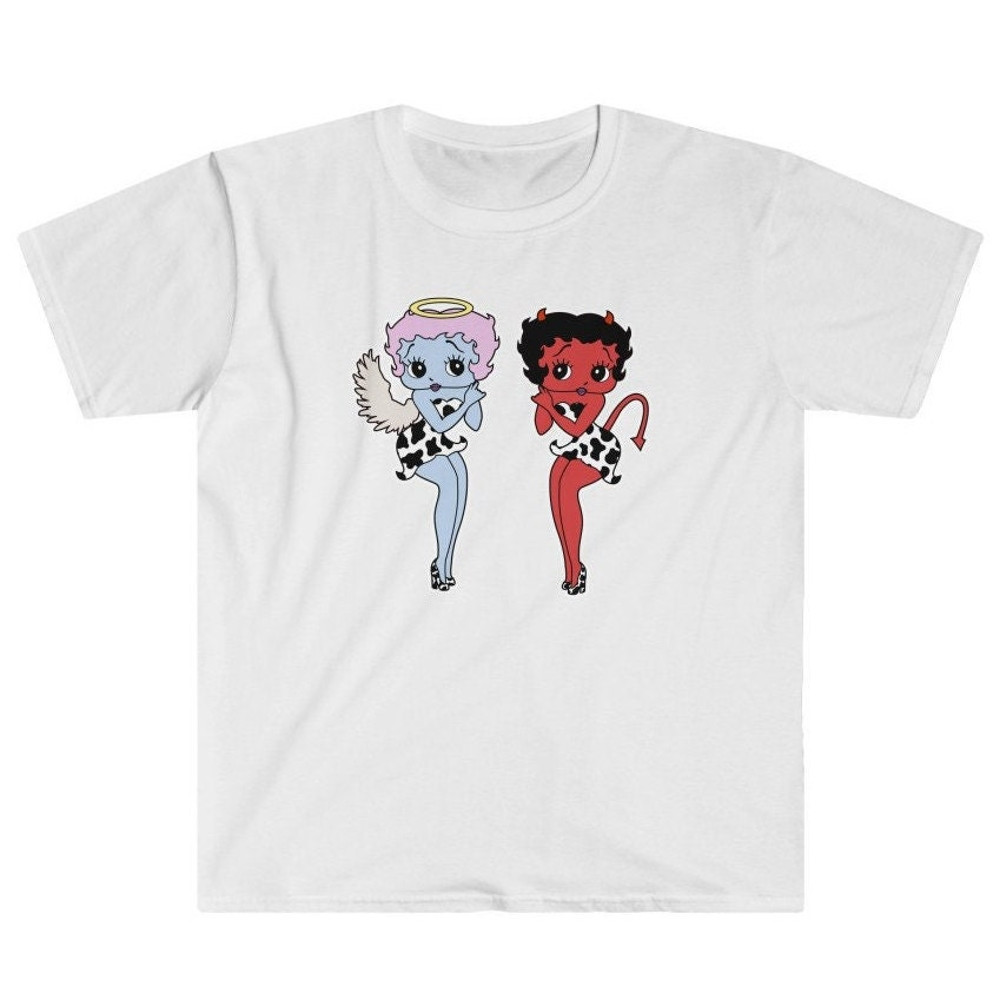 Heaven and Hell - Devil and Angel - Retro Vintage 1950s Y2K 2000s Kawaii Saint and Sinner Satan Demon Cherub Angelic Cupid Unisex T-Shirt.jpg