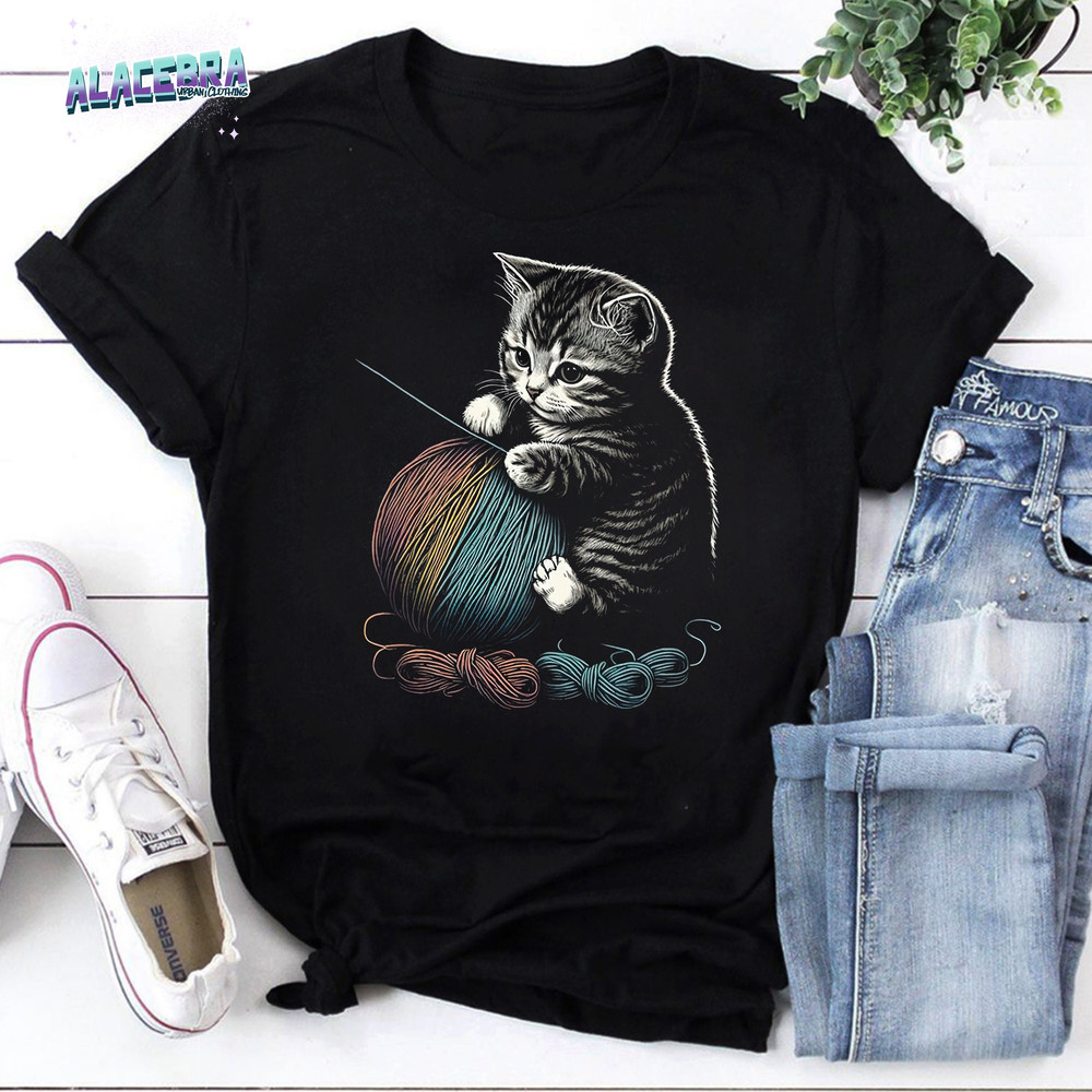 Prakarya Kucing Cute Cat Vintage T-Shirt, Wool And Cat Shirt, Cute Cat With Wool Shirt, For Cat Lover Shirt, Love Cat Shirt.jpg