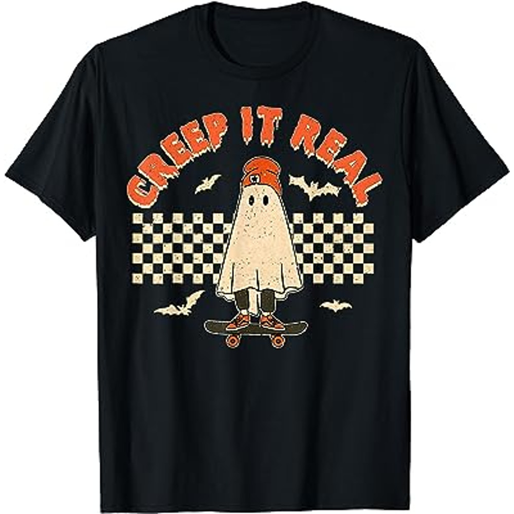 Creep It Real Skateboarding Ghost Retro Halloween Costume T-Shirt.jpg