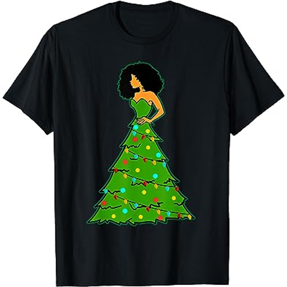 African American Woman Christmas Tree Xmas Decor T-Shirt.jpg