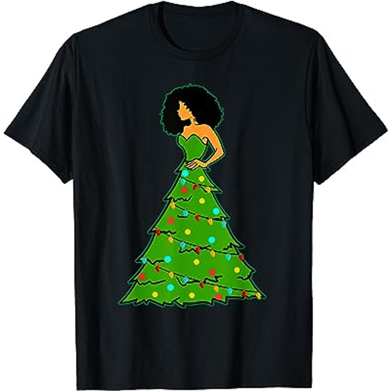 African American Woman Christmas Tree Xmas Decor T-Shirt.jpg