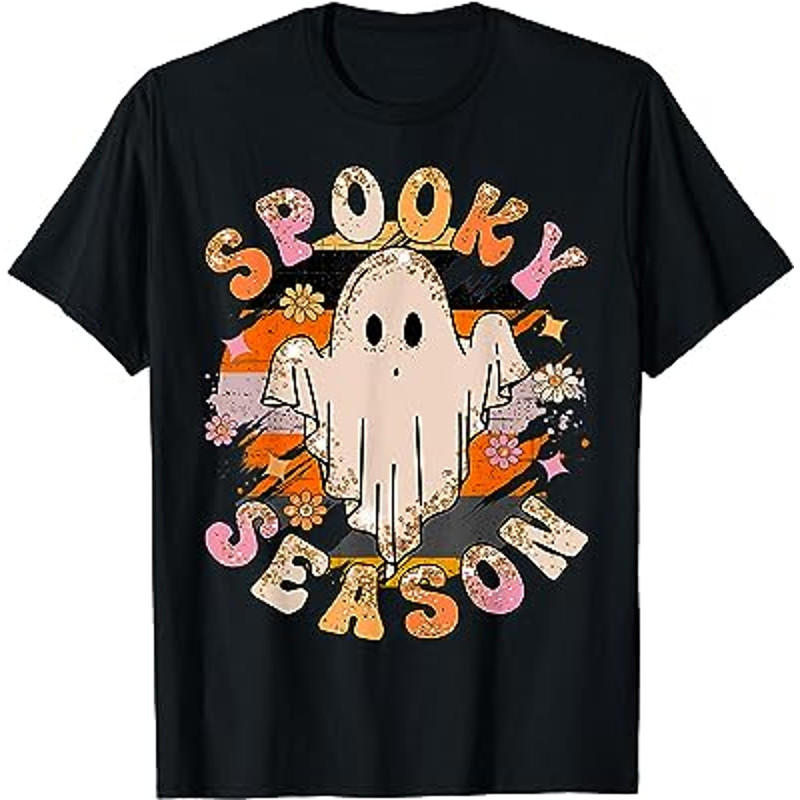 Groovy Spooky Season Ghost Flower Halloween Costume Girls T-Shirt.jpg
