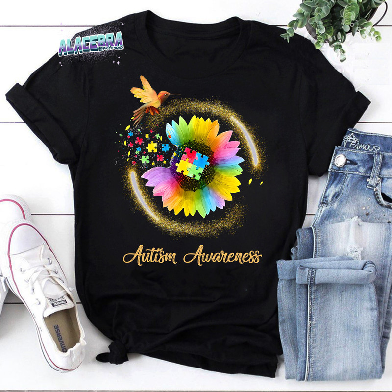 Autism Awareness Month Tshirt Hummingbird Sunflower Flower Vintage T-Shirt, Autism Month Tee Shirt, For Autism Awareness Shirt.jpg