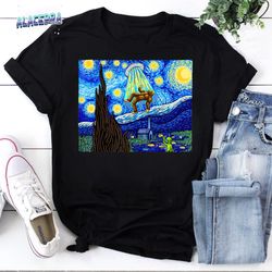 funny starry night vintage t-shirt, funny bigfoot t-shirt, big foot alien tee, funny bigfoot starry night shirt, van gog