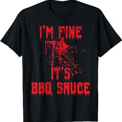 blood splatter - i'm fine bbq sauce funny halloween zombie t-shirt