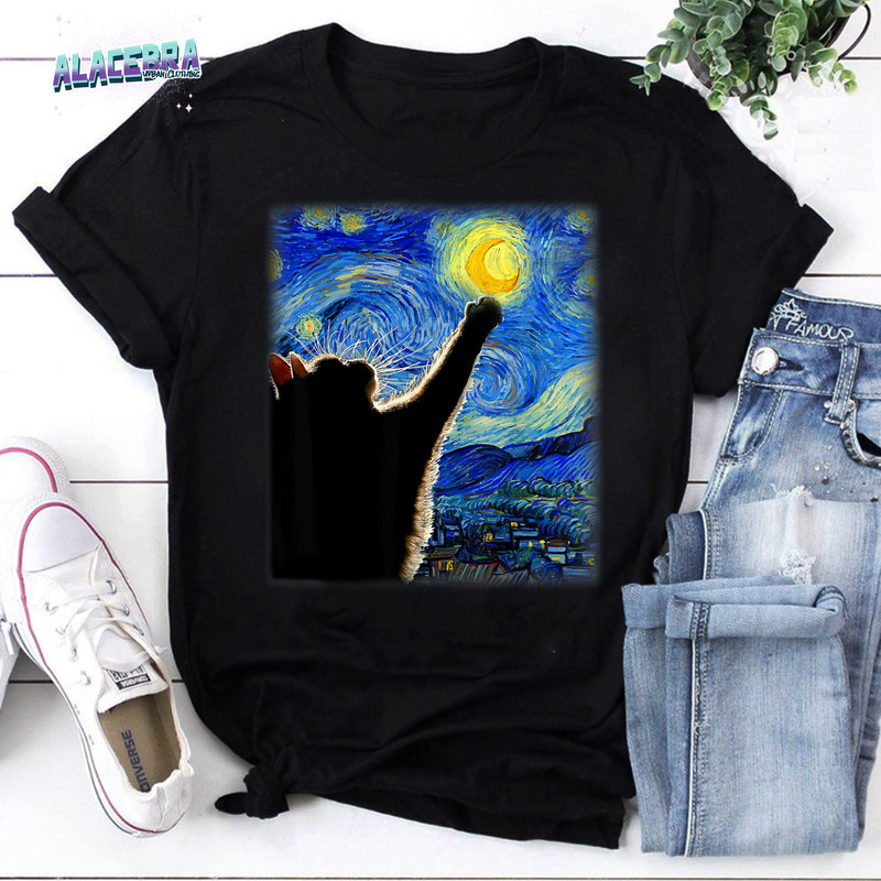 Starry Night Cat Vintage T -Shirt, Cat Lover Shirt, For Cat Lover Shirt, Funny The Starry Night Shirt, Funny Cat Starry Night Shirt.jpg