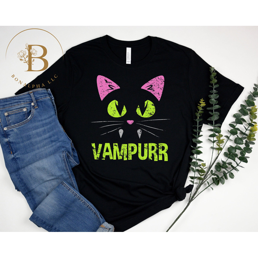 Vampurr Shirt, Vampire Cat Shirt, Halloween Gifts, Monster Cat Shirt, Halloween Vampire Shirt, Black Cat Shirt, Halloween Funny Tee.jpg