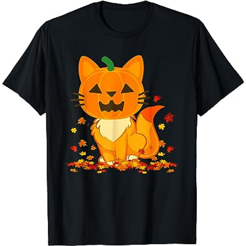 Cute Cat Face Jack O Lantern Pumpkin Halloween Autumn Fall T-Shirt.jpg