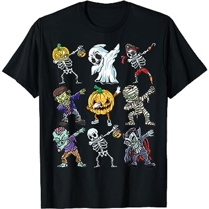 Dabbing Halloween Guys Skeleton Zombie Mummy Ghost Pumpkin T-Shirt.jpg