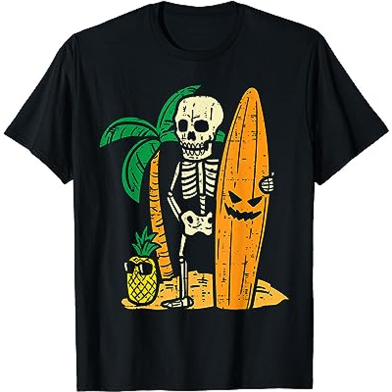 Hawaii Surfer Skeleton Cool Chill Halloween Beach Men Boys T-Shirt.jpg