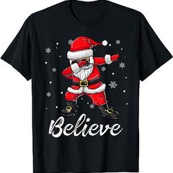 believe christmas shirt dabbing santa claus kids boys girls t-shirt