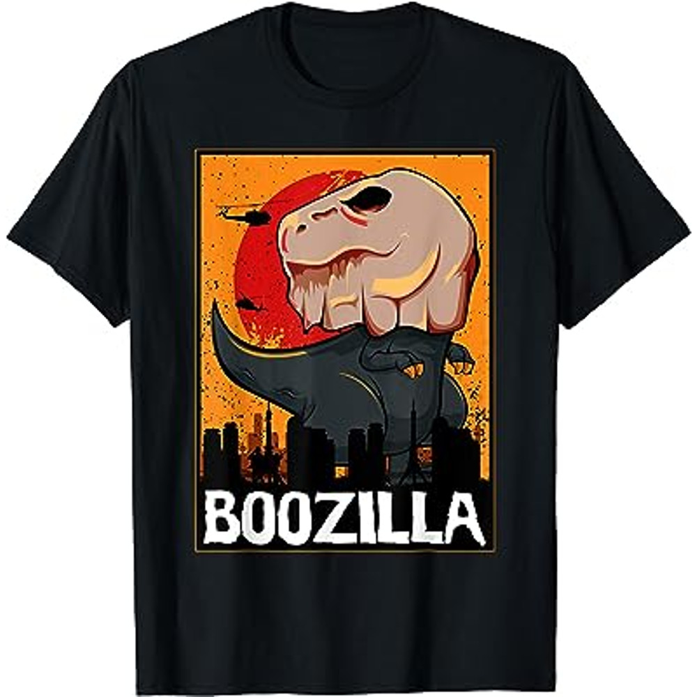 Boozilla Lazy Halloween Costume Funny Japanese Dinosaur Pun T-Shirt.jpg
