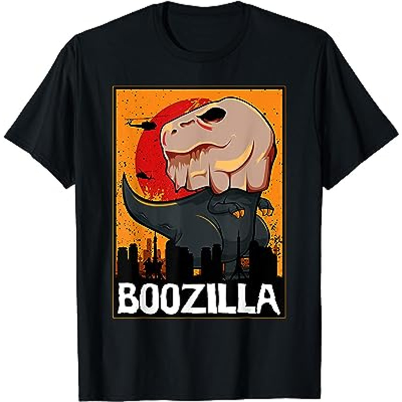 Boozilla Lazy Halloween Costume Funny Japanese Dinosaur Pun T-Shirt.jpg