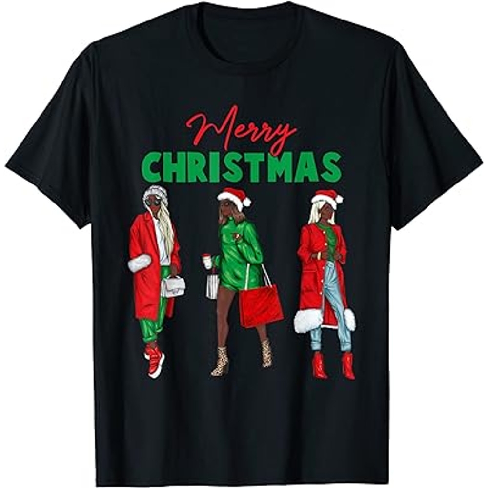 Christmas African American Women Santa Hat Pajama T-Shirt.jpg