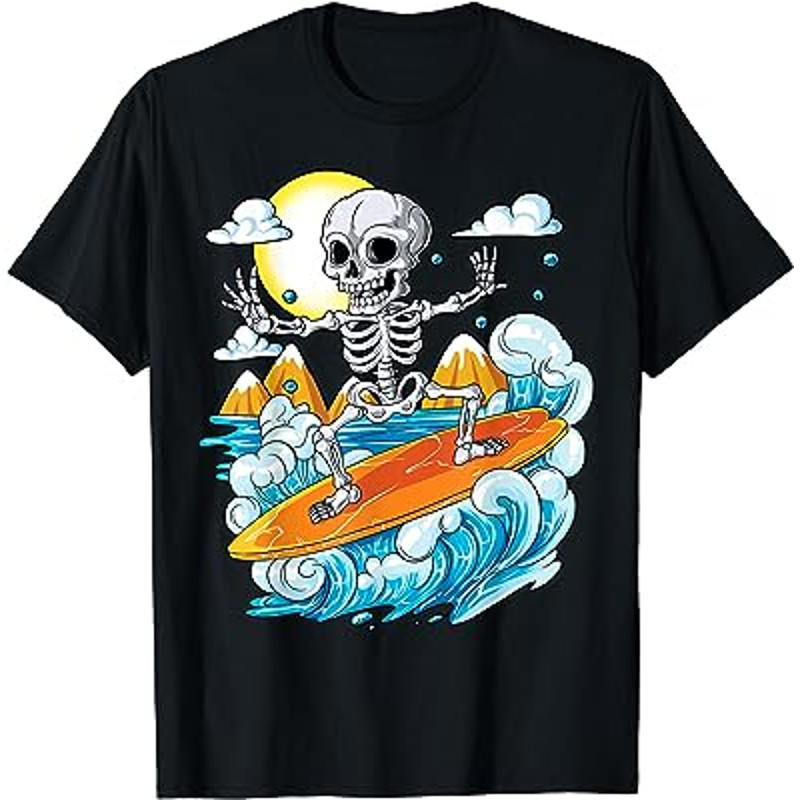 Skeleton Surfing Halloween Hawaii Hawaiian Men Women Surfer T-Shirt.jpg