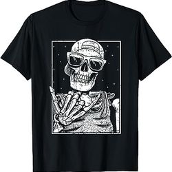 skeleton rock hand halloween costume cool rock music rocker t-shirt