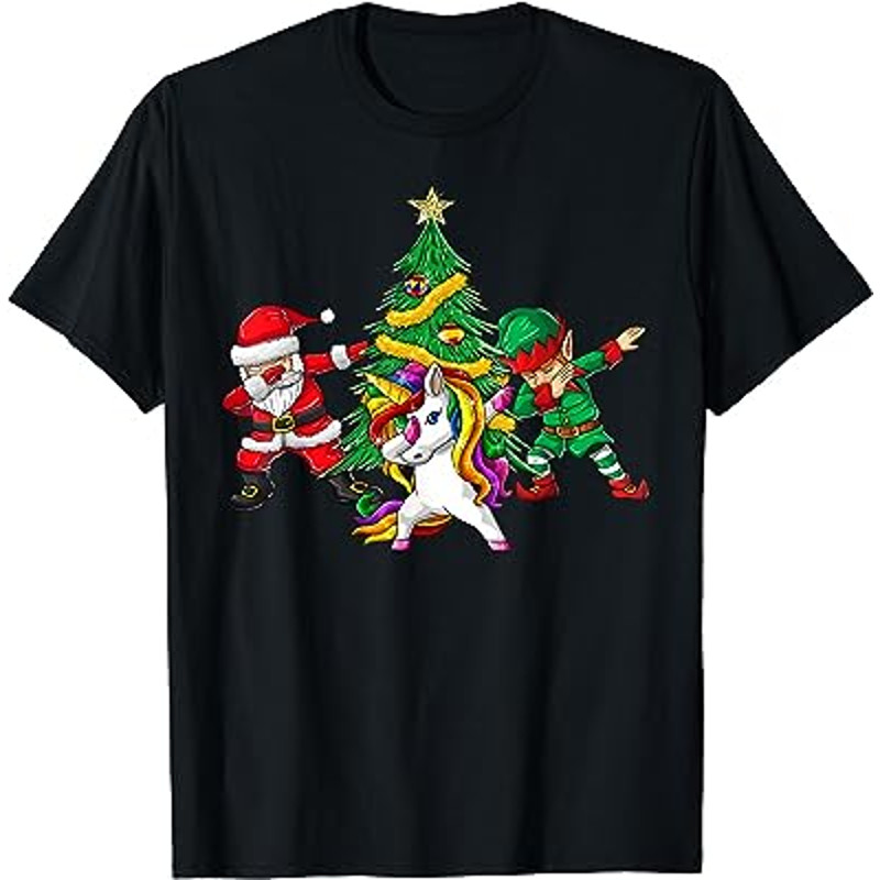 Dabbing Santa Elf Unicorn Christmas Tree Kids Boy Girl Gifts T-Shirt.jpg