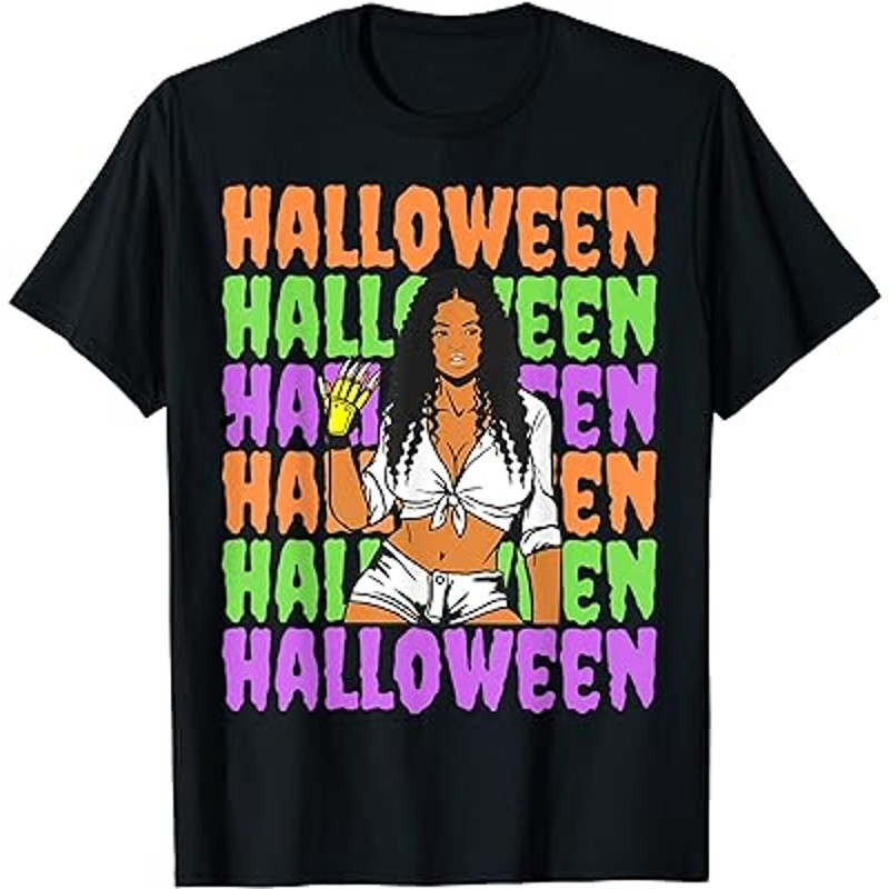 Funny Melanin Halloween Black Girl Magic Scary Blood Costume T-Shirt.jpg