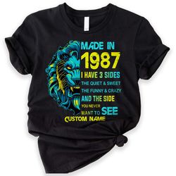 lion 1987 shirt, i have 3 sides 36th birthday, 36th birthday gift, 36th birthday party, 36th birthday shirt, 1987 t-shir