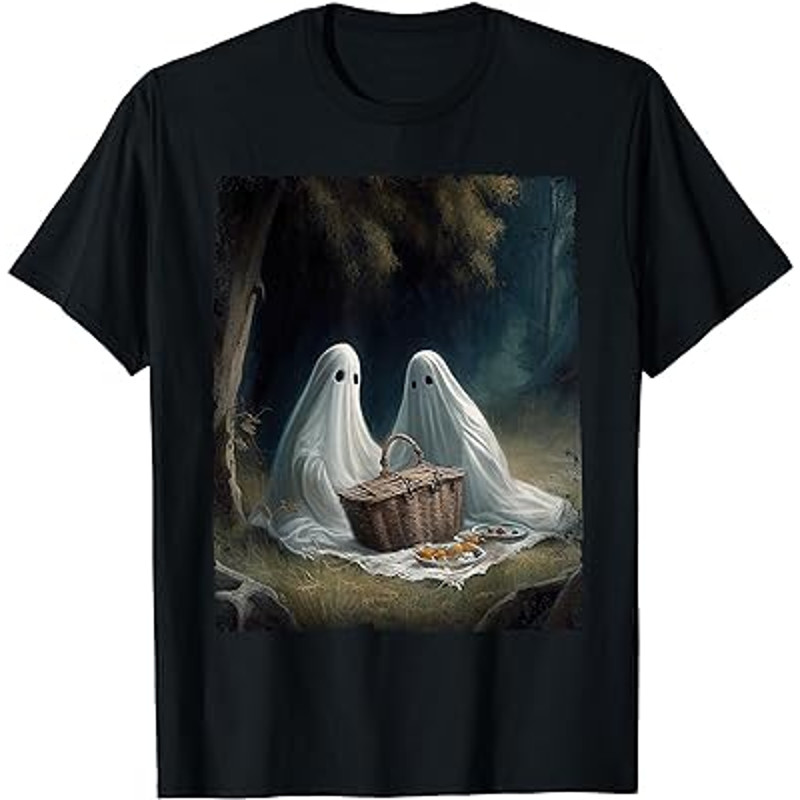 Vintage Ghost Halloween Camping In The Forest Trick Or Treat T-Shirt.jpg