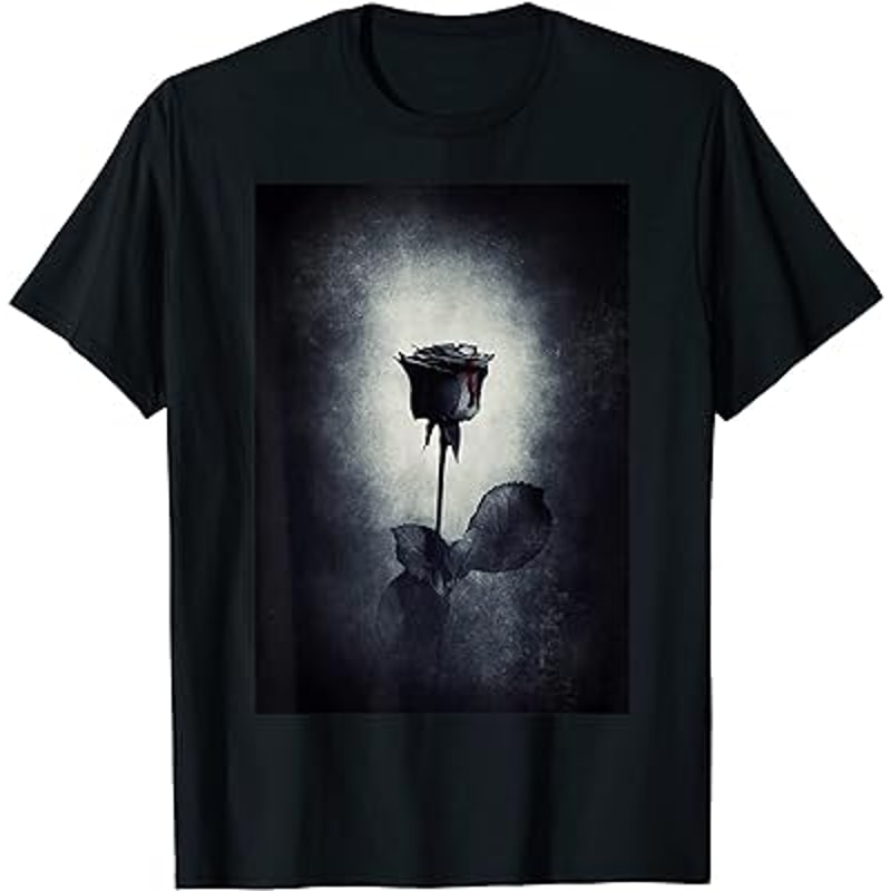 Gothic Black Blood Bleeding Rose Black And White T-Shirt.jpg