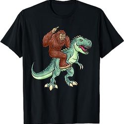 funny bigfoot riding t rex, funny bigfoot dinosaur t-shirt