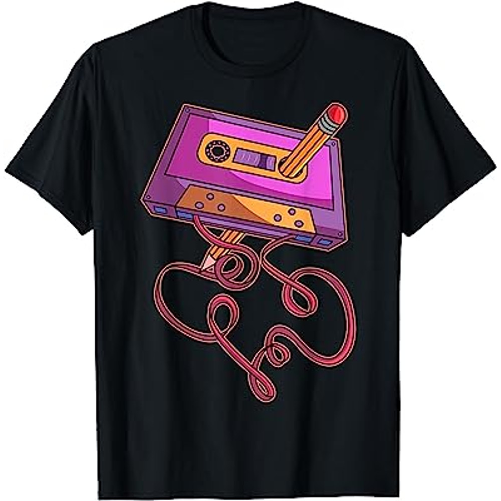 80s Cassette Tape Pencil 1980s Retro Vintage Throwback Music Short Sleeve T-.jpg