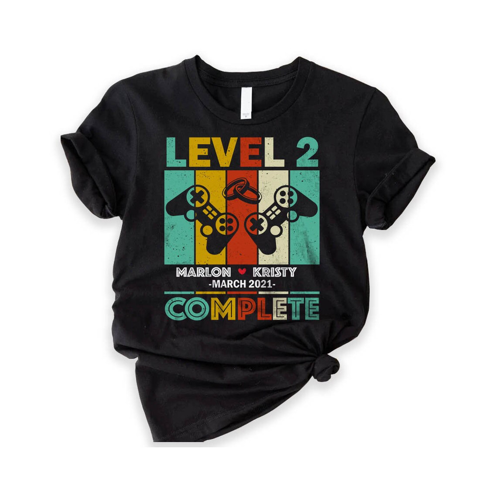 2nd Wedding Anniversary Gift for Husband Wife, Level 2 Complete, Anniversary Gift Personalized, Gamer Husband Gift, Retro Video Game Shirt.jpg