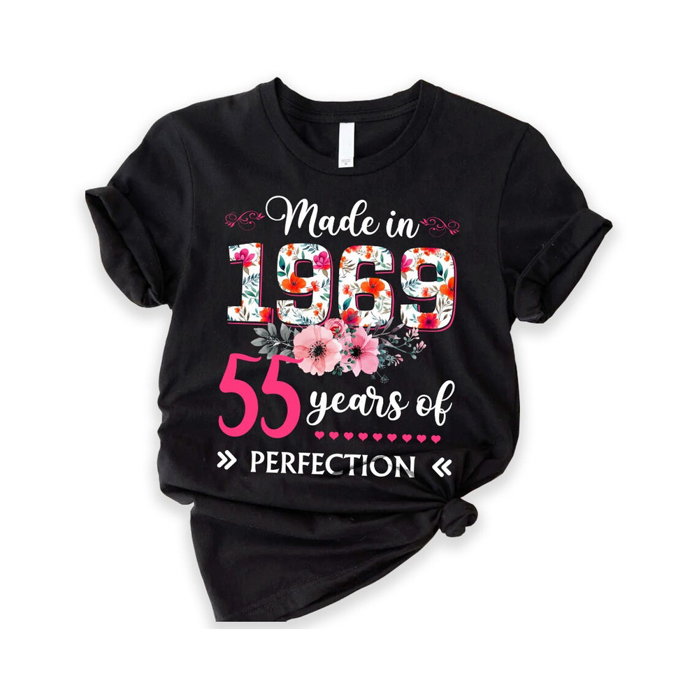 55th Birthday Shirt, Made In 1969 55 Years Loved Women T-Shirt, 55th Birthday Party Gift For Women, Custom 55th Birthday Floral Sweatshirt.jpg