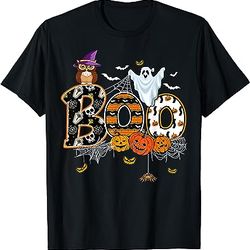 boo creepy owl pumpkin ghost funny halloween costume t-shirt