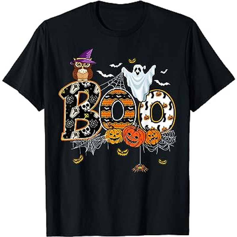 Boo Creepy Owl Pumpkin Ghost Funny Halloween Costume T-Shirt.jpg