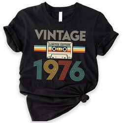 48th birthday shirt, vintage 1976 limited edition cassette t-shirt, 1976 birthday shirt, 50th birthday gift for women, 5