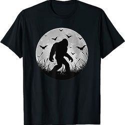 scary bigfoot halloween yeti moon silhouette sasquatch t-shirt
