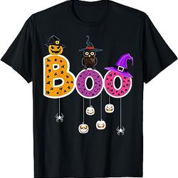 boo halloween costume spiders, ghosts, pumkin & witch hat t-shirt