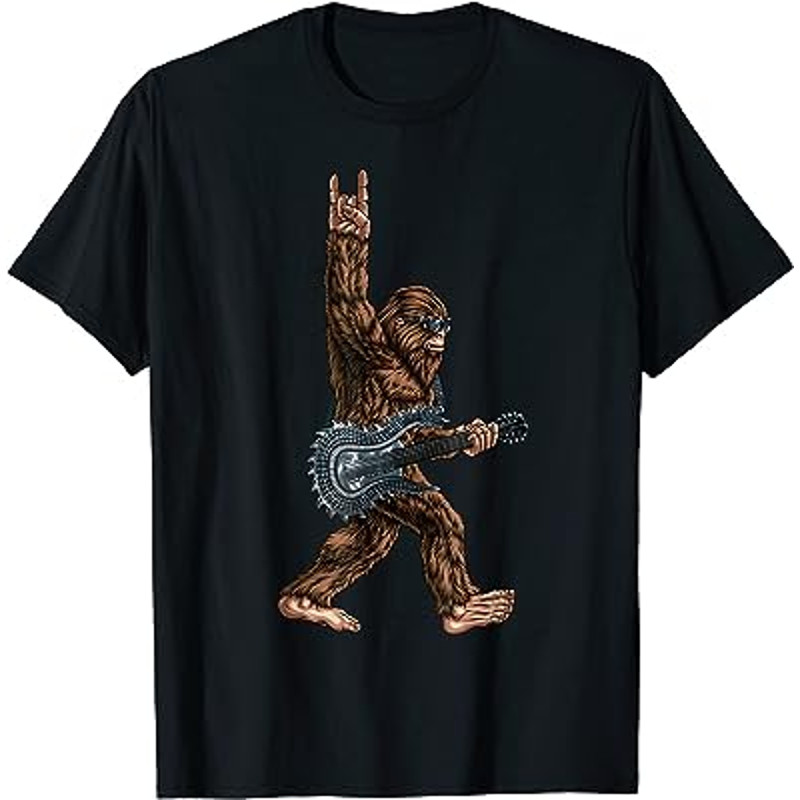 Bigfoot Playing A Dragon Guitar Rock On Sasquatch Big Foot T-Shirt.jpg
