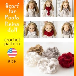 Crochet Pattern in English openwork Scarf for 13 inch Paola Reina dolls, PDF tutorial DIY, winter doll accessories