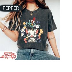 disney hei hei and pua floral comfort colors shirt, vintage disney moana shirt, moana princess shirt, disneyland shirt,