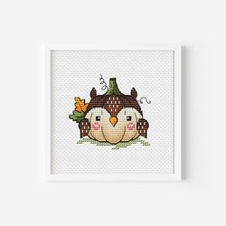 Halloween Cross Stitch, Owl Cross Stitch Pattern PDF Pumpkin with Owl Face Hand Embroidery Digital File Instant Download
