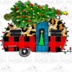 christmas camper rv trailer - tree - leopard - christmas - sublimation - png image- digital image download