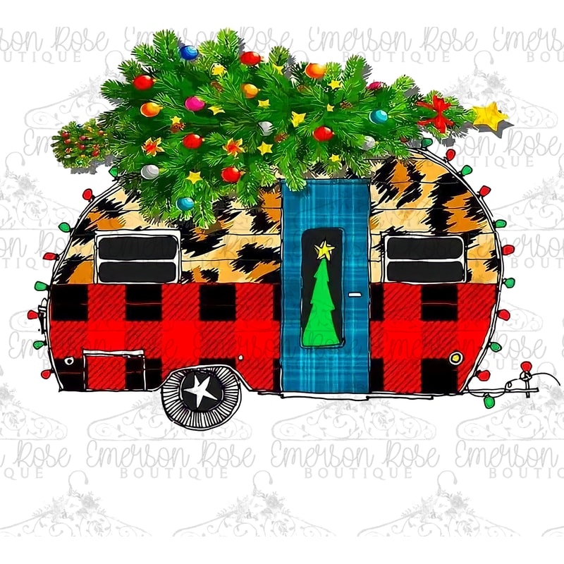 Christmas Camper RV Trailer - Tree - Leopard - Christmas - Sublimation - PNG Image- Digital Image Download - 1.jpg