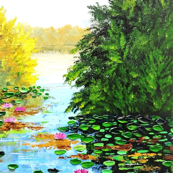 Textured-art-landscape-painting-pink-lotuses-on-the-pond.jpg