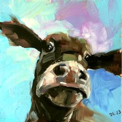 Cow Oil Painting Original Farm Animals Wall Art Farmhouse Art Impressionism Signed