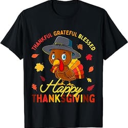 thankful grateful blessed thanksgiving turkey women girls t-shirt
