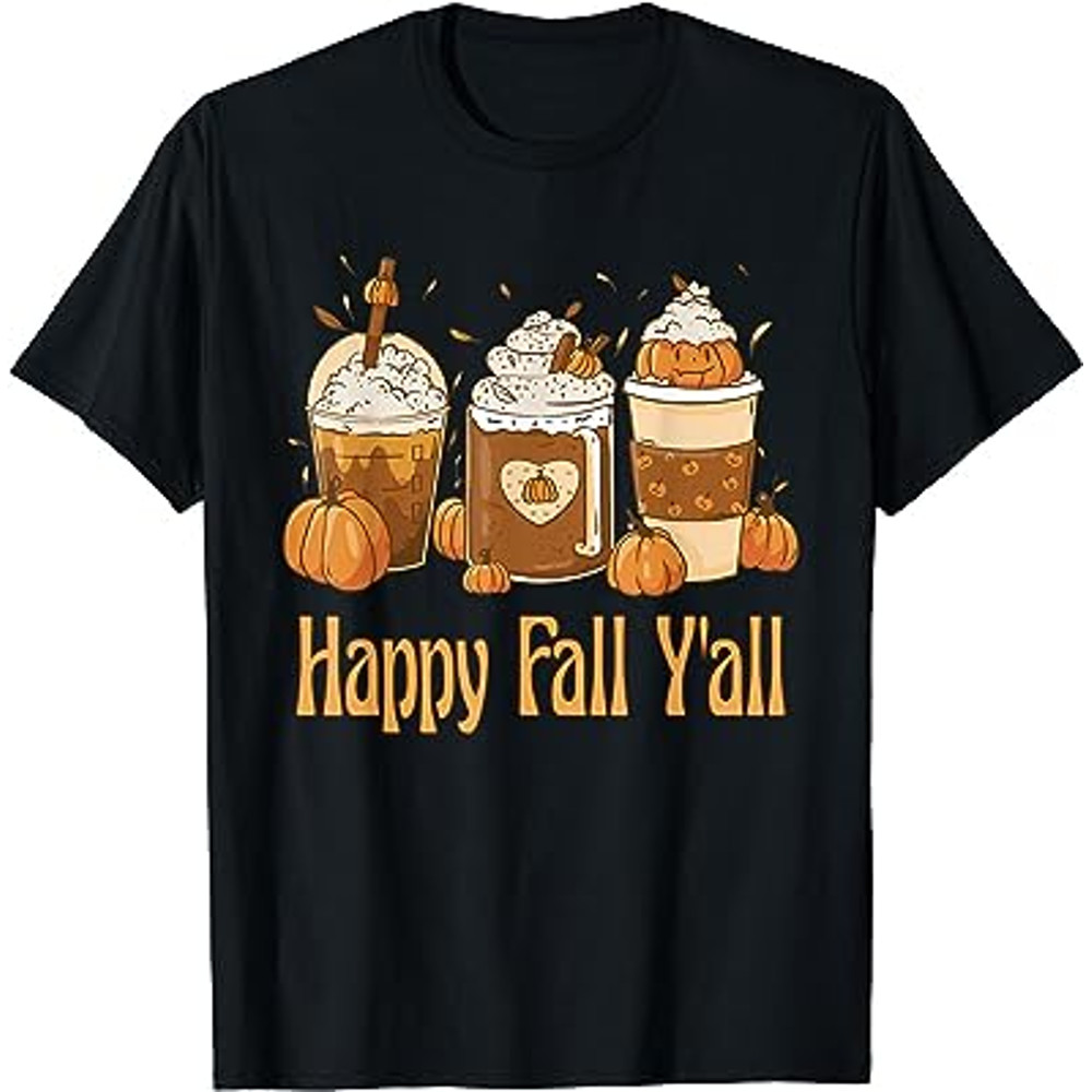 Happy Fall Y'all T-shirt Latte Coffee Leopard Pumpkin Autumn T-Shirt.jpg