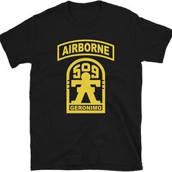 mod.1 geronimo 509th airborne t-shirt parachute infantry military regiment army