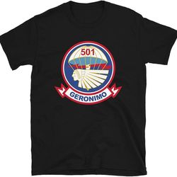 mod.1 geronimo 501st airborne t-shirt parachute infantry military regiment army