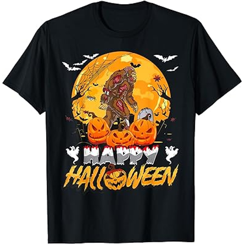 Bigfoot Pumpkin Halloween Sunset T-Shirt.jpg