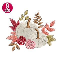 Floral Fall Pumpkin embroidery design, Machine embroidery pattern, Instant Download