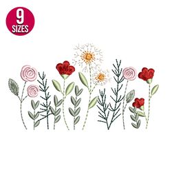 wildflowers embroidery design, machine embroidery pattern, instant download